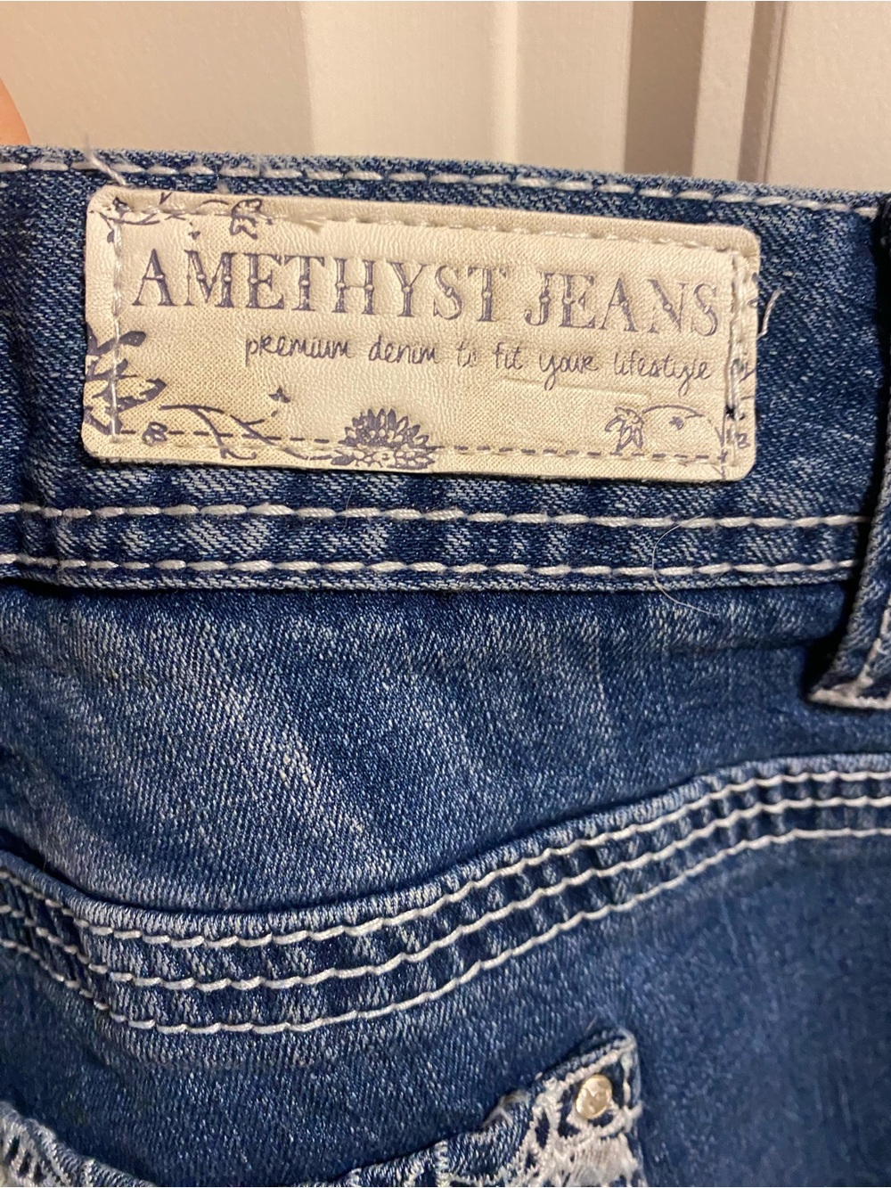 Amethyst Jeans 14 Shorts Bermuda Denim Stretch Blue Bling Rivets - Picture 8 of 10